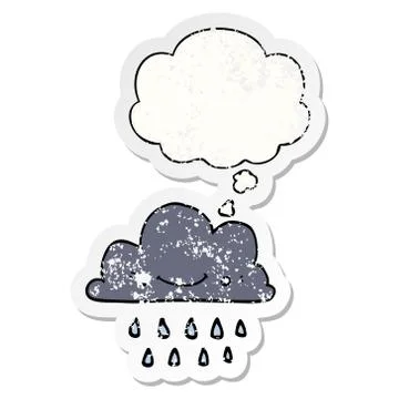 Cartoon storm cloud and thought bubble as a distressed worn sticker Illustrazione stock