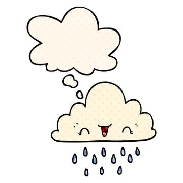 Cartoon storm cloud and thought bubble in comic book style Stock Illustration