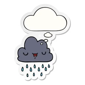 Cartoon storm cloud and thought bubble as a printed sticker Illustrazione stock