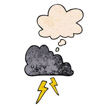 Cartoon storm cloud and thought bubble in grunge texture pattern style Illustrazione stock