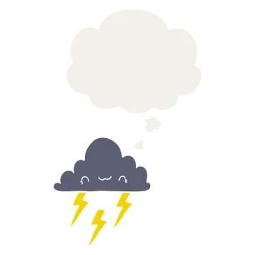 Cartoon storm cloud and thought bubble in retro style Stock Illustration