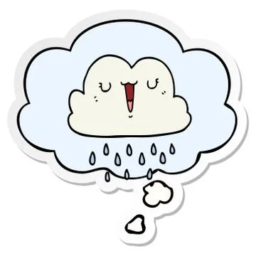 Cartoon storm cloud and thought bubble as a printed sticker 스톡 일러스트