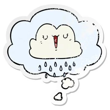 Cartoon storm cloud and thought bubble as a distressed worn sticker Stock Illustration
