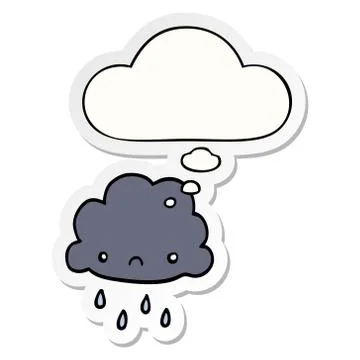 Cartoon storm cloud and thought bubble as a printed sticker Illustrazione stock
