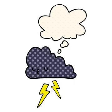 Cartoon storm cloud and thought bubble in comic book style Illustrazione stock