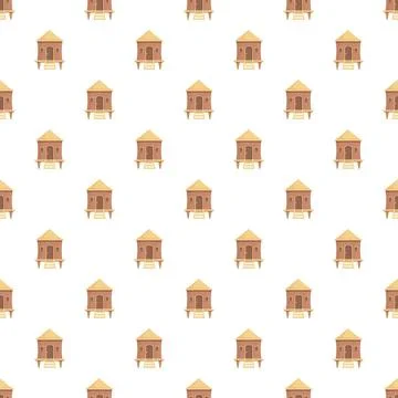 Cartoon straw hut seamless pattern on white background 库存插图