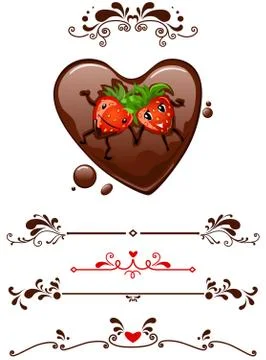 Cartoon strawberry and decorative elements Stock Illustration