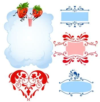 Cartoon strawberry and frames Stock Illustration
