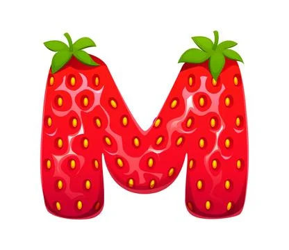 Cartoon strawberry font type, typeset letter M Stock Illustration