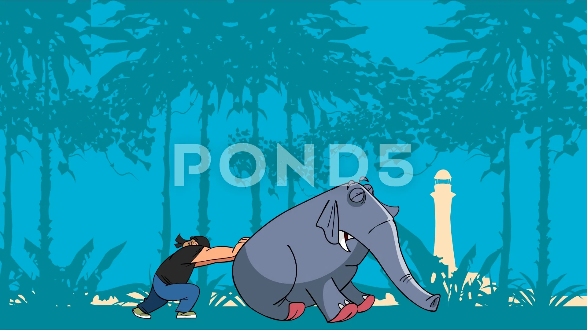 cartoon strong man pushes and moves the ... | Stock Video | Pond5