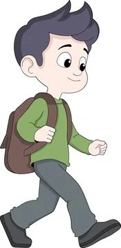Cartoon Student Boy Walking with Backpack Stock Illustration