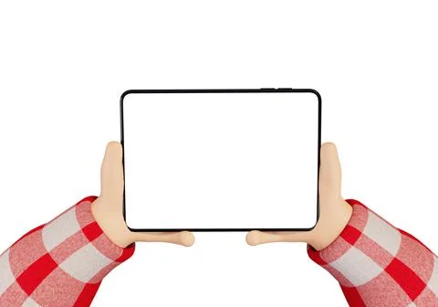 Cartoon student character using tablet high quality mock-up 3D style Stock Illustration