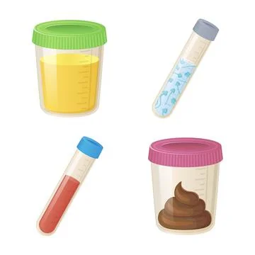 Cartoon style analysis sample set. Container for Medical Tests blood, semen.. Stock Illustration