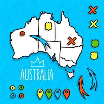 Cartoon style Australia travel map with pins vector illustration Stock Illustration