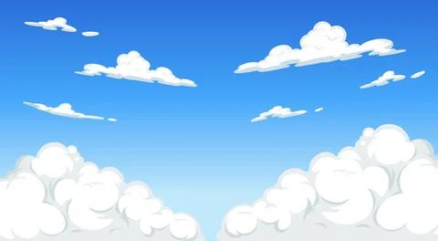 Cartoon Style Blue Sky Background with Fluffy White Clouds 库存插图
