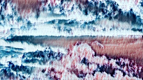 Cartoon style cg multi-colored clouds of red, blue, white moving across the Stock Footage 234206805