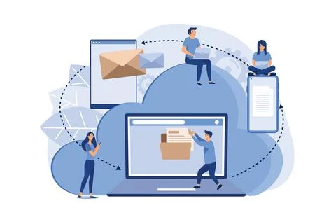 Cartoon style, cloud storage, data processing, message sending, illustratio.. Stock Illustration