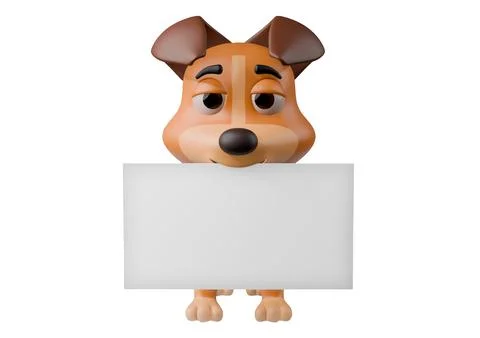 Cartoon style dog holding an empty sign or banner with space for isolated t.. Stock Illustration