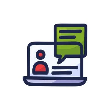 Cartoon style doodle of notebook with chat conversation. Hand drawn vector il Stock Illustration