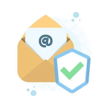 Cartoon-style email icon with shield symbol for data security Stock Illustration