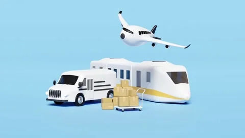 Cartoon style express logistics delivering packages by air, land Stock Footage 309871761