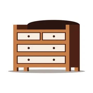 Cartoon style flat design vector illustration of wooden chest of drawers. Stock Illustration