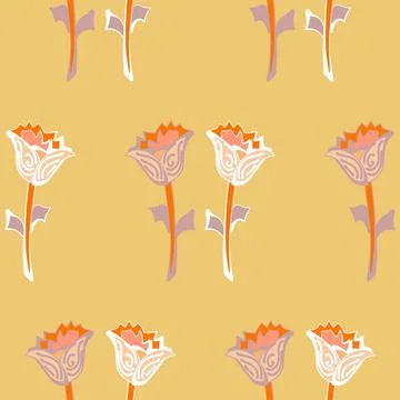 Cartoon style flowers vector repeat pattern on a yellow background Illustrazione stock