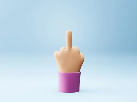 Cartoon style hand with middle finger gesture. Fuck you sign. 3d render Illustrazione stock