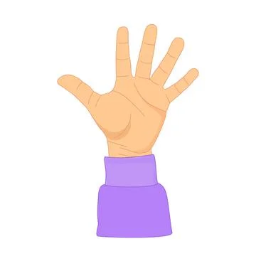 Cartoon-style human hand with five fingers extended upward. Gesture number five Stock Illustration