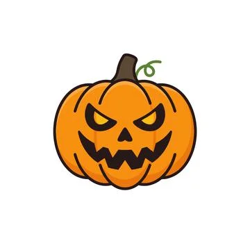 A cartoon-style jack-o-lantern with a carved evil face and glowing yellow eye Stock Illustration