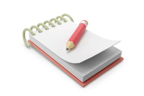Cartoon-style notebook with graphite pencil isolated on white background. 3.. Stock Illustration