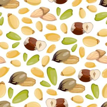 Cartoon style nuts seamless pattern - healthy food seamless texture design Illustrazione stock