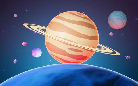 Cartoon style planet in the outer space, 3d rendering. Stock Illustration