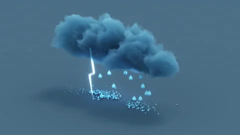 Cartoon style raining cloud with thunderstorm 3D render animation Stock Footage 161882207