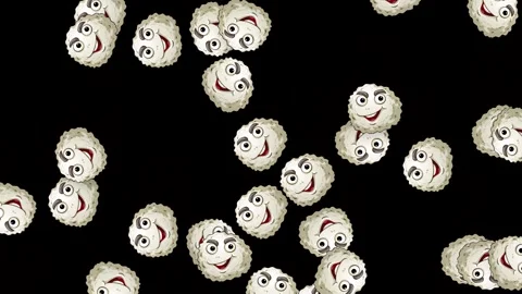 Cartoon Style Smiling White Round Characters Falling Against Black Background Stock Footage 341723927