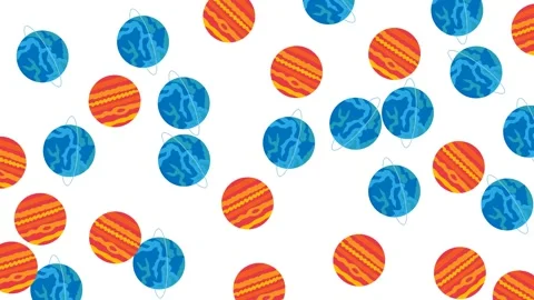 Cartoon Style Space Planet Pattern with Blue and Orange Celestial Objects Video stock 346186195