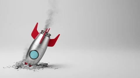 Cartoon Style Spaceship Crashed on Gray Background Stock Footage 148305063