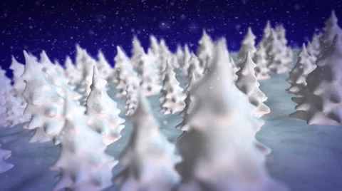 Cartoon-style winter forest with some snow flakes coming down Video stock 44916740