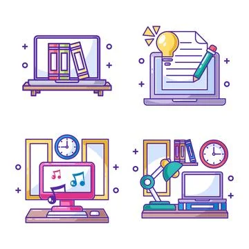 Cartoon style work desk set Stock Illustration