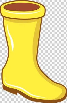 Cartoon-style yellow rubber boot is being shown in transparent background, Stock Illustration