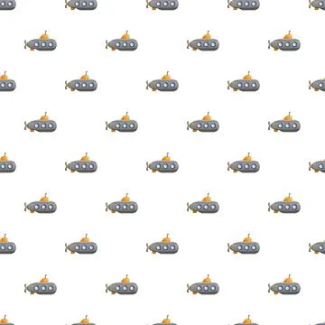 Cartoon submarines swimming repeating pattern on white background 스톡 일러스트