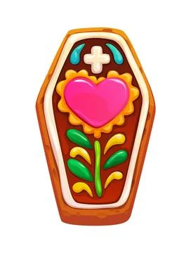 Cartoon sugar cookie in coffin shape with heart Stock Illustration