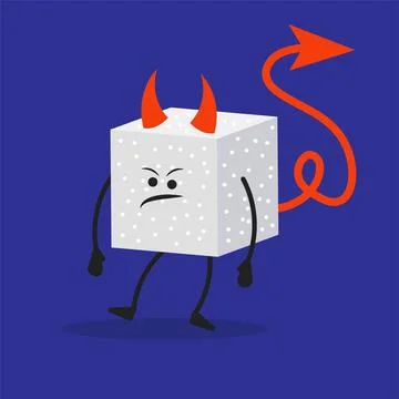 Cartoon sugar cube devil get angry. The concept of a character unhealthy and  Stock Illustration