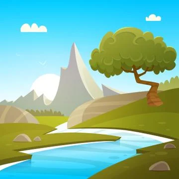 Cartoon Summer Landscape Stock Illustration