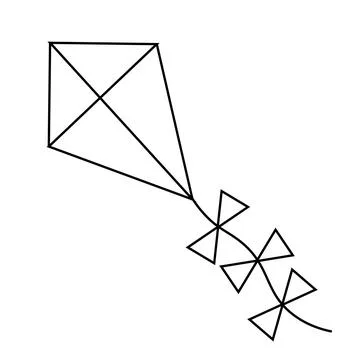Cartoon summer object kite with bows in black and white Stock Illustration