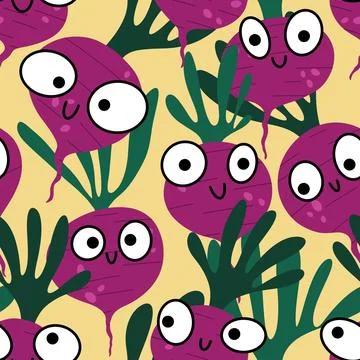 Cartoon summer vegetable print seamless radish pattern for fabrics and linens Stock Illustration