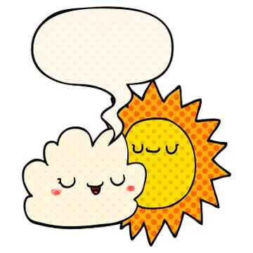 Cartoon sun and cloud and speech bubble in comic book style イラスト素材