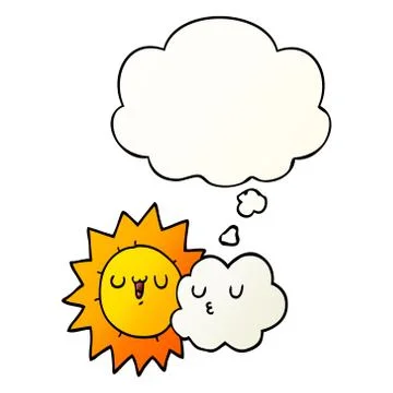Cartoon sun and cloud and thought bubble in smooth gradient style 스톡 일러스트
