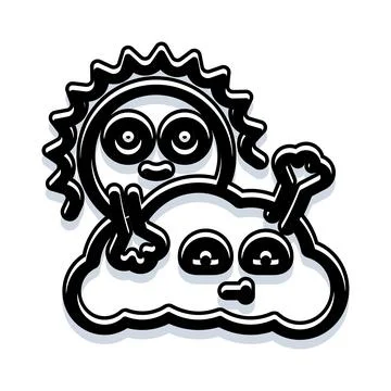 Cartoon sun and cloud characters embracing together Stock Illustration