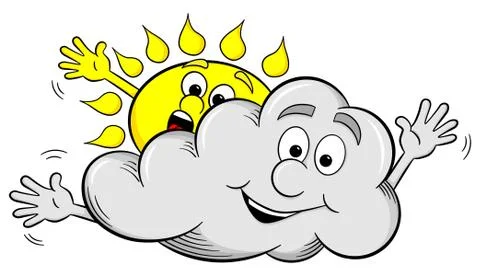 Cartoon sun and cloud make overcast sky Stock-Illustration
